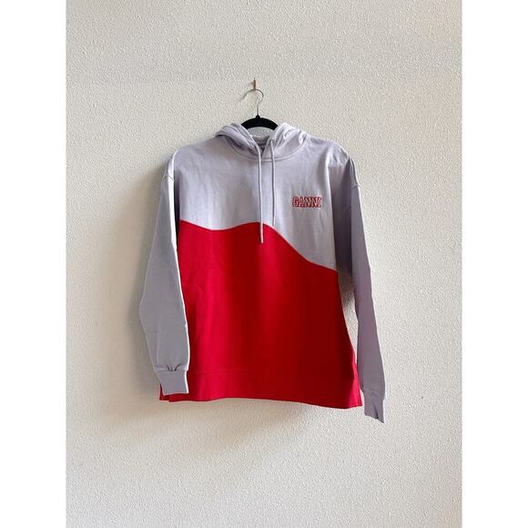 NWT GANNI Liliac / Red colorblock hooder sweatshirt size XXS/XS oversized - Picture 5 of 9